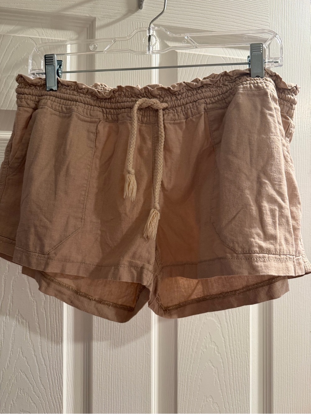 CALI 1850 Tan Drawstring Linen-Blend  Shorts